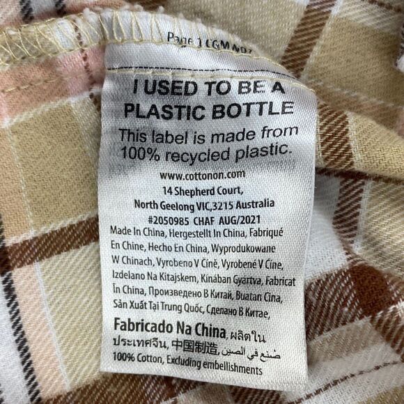 Cotton On Shirt Womens Large Tan Plaid Flannel Button Up Casual Outdoor Ladies - Picture 9 of 16